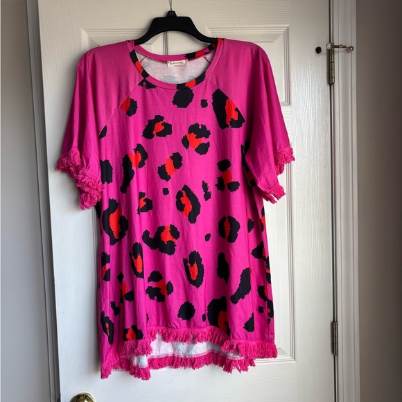 Southern Stitch Tops - Pink Leopard Print Women's Blouse